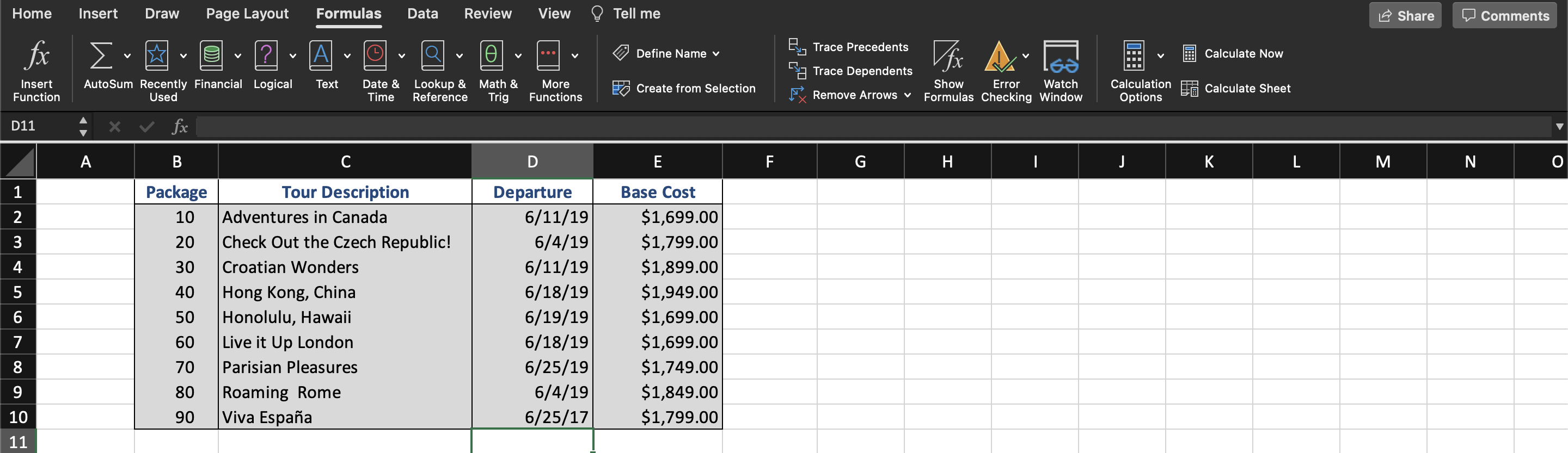 B1:E10) by Define Name menu. 2. Insert Functions and Formulas at DATA