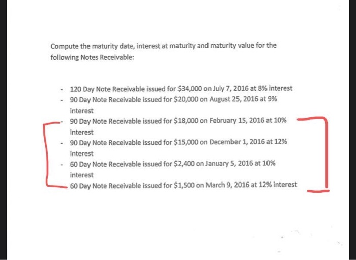 interest for the following Notes Receivable. Prepare journal entries for the issuance