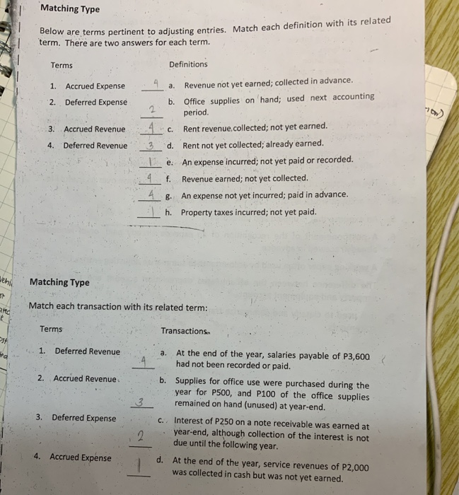 can anyone please help me with this Matching Type Below are terms