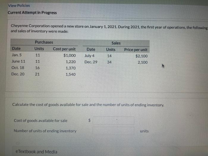  View Policies Current Attempt in Progress Cheyenne Corporation opened a new