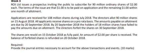 Week 3 RCK Ltd issues a prospectus inviting the public to