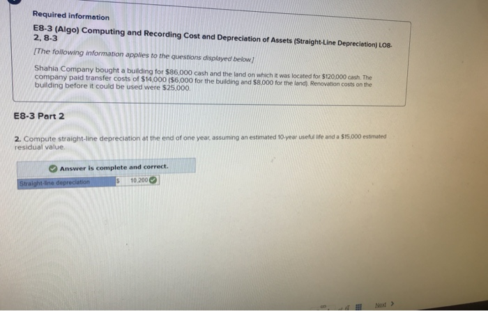 Assets (Straight-Line Depreciation) LO8. 2, 8-3 The following information applies to the
