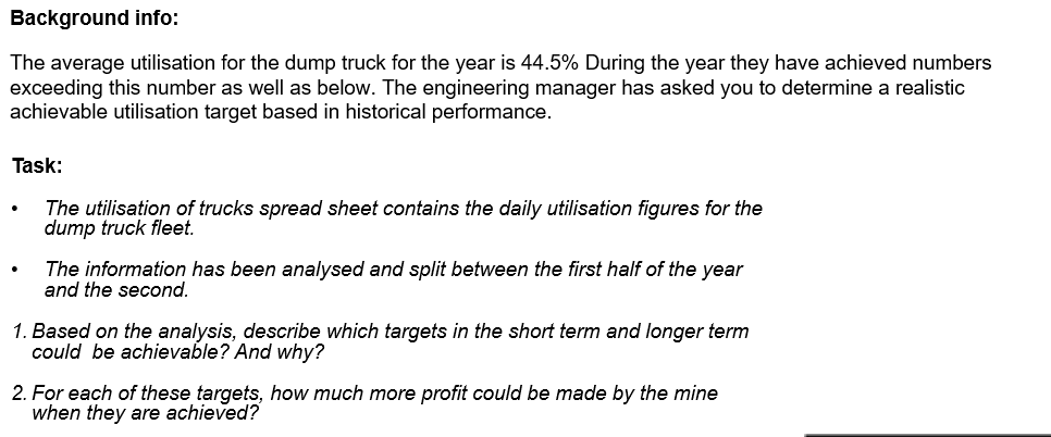 Background info: The average utilisation for the dump truck for the