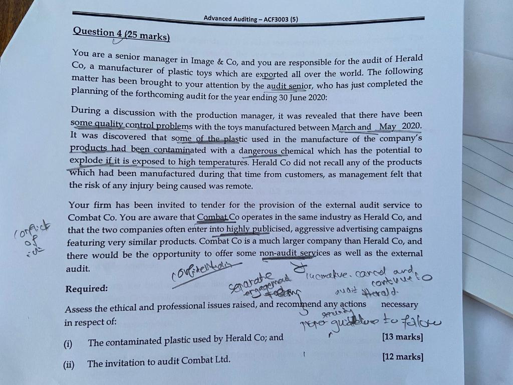 answer both parts pls. Advanced Auditing - ACF3003 (5) Question 4