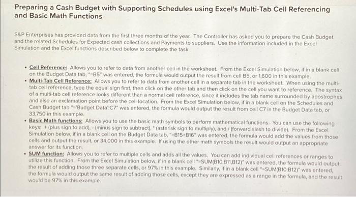  Preparing a Cash Budget with Supporting Schedules using Excel's Multi-Tab Cell