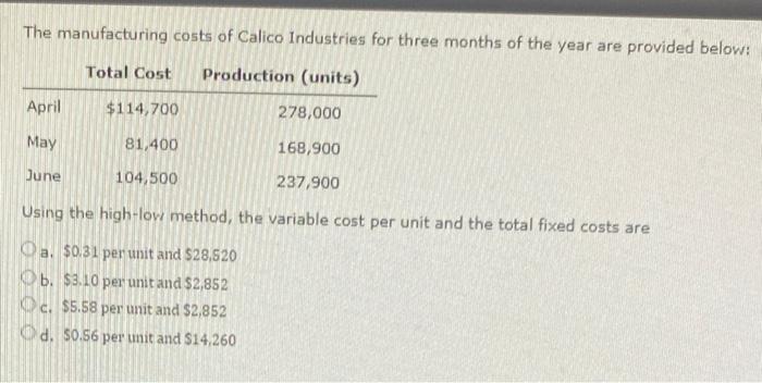 plz answer this question quick (will like up c:) The manufacturing costs