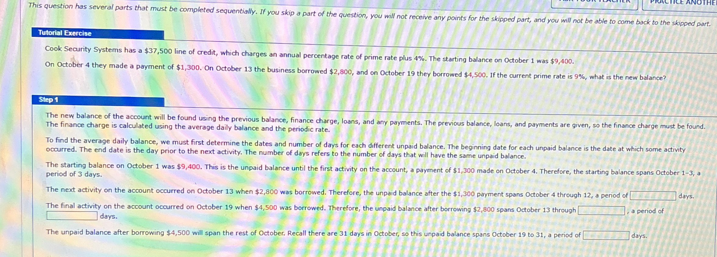  This question has several parts that must be completed sequentially. If