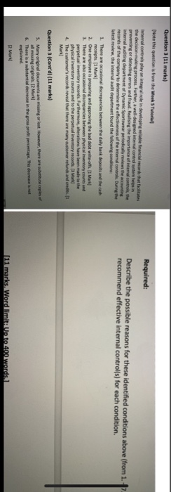  Question 3 (11 marks) Note this question is from the Week