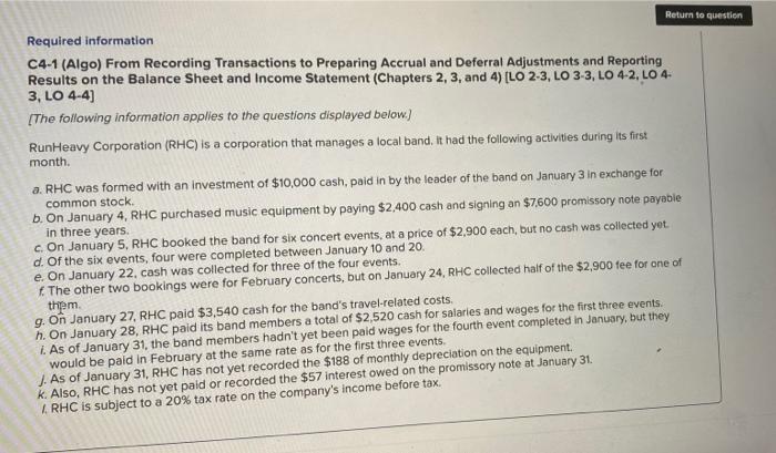  Required Information Return to question C4-1 (Algo) From Recording Transactions to