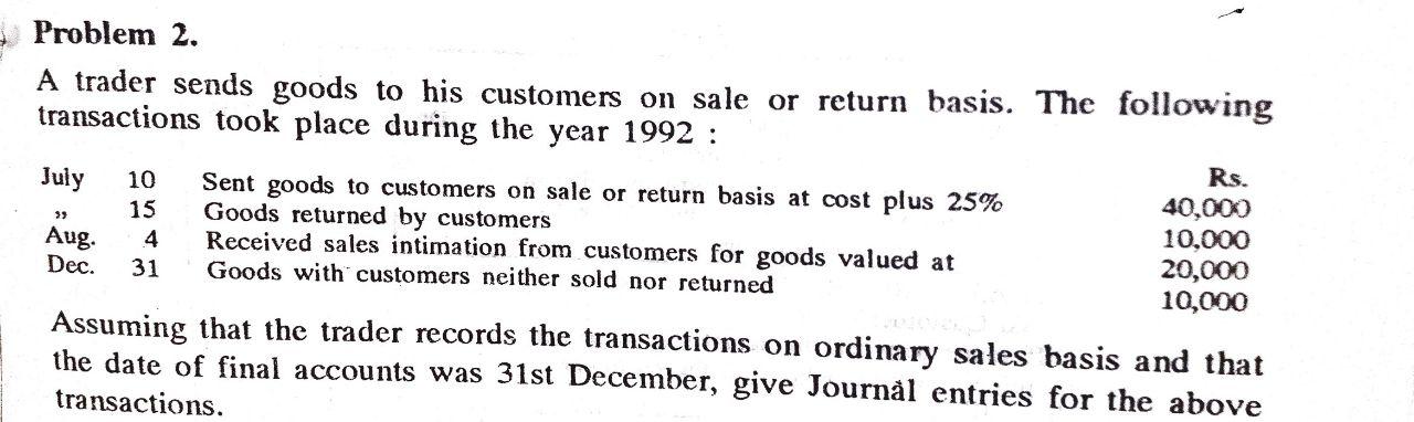 Problem 2. A trader sends goods to his customers on sale