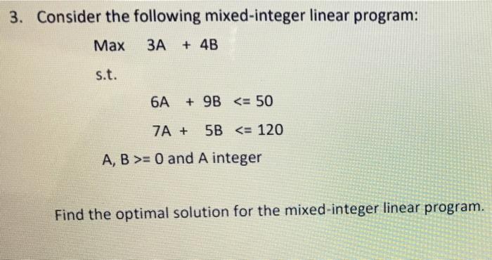 URGENT PLEASE ASAP 3. Consider the following mixed-integer linear program: Max +