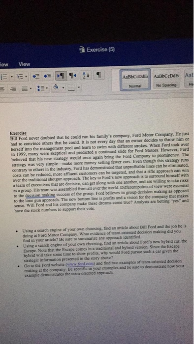  3 Exercise (5) iew View E. ABCDE AaBCcDdE Aaf No Spacing