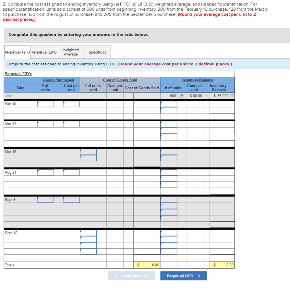 LIFO, (c) weighted average, and (d) specific identification. For specific identification, units