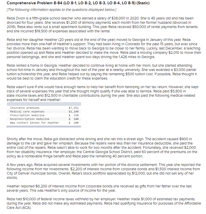  Comprehensive Problem 8-84 (LO 8-1, LO 8-2, LO 8-3, LO 8-4,