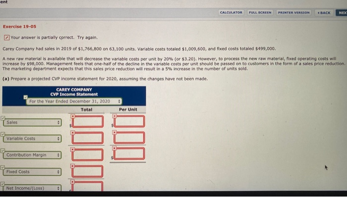  ent CALCULATOR FULL SCREEN PRINTER VERSTON BACK NEX Exercise 19-05 Your