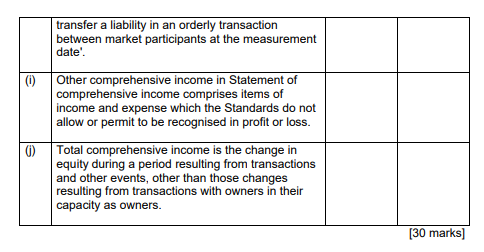 statements is True or False. No. Statements True False (a) Material prior