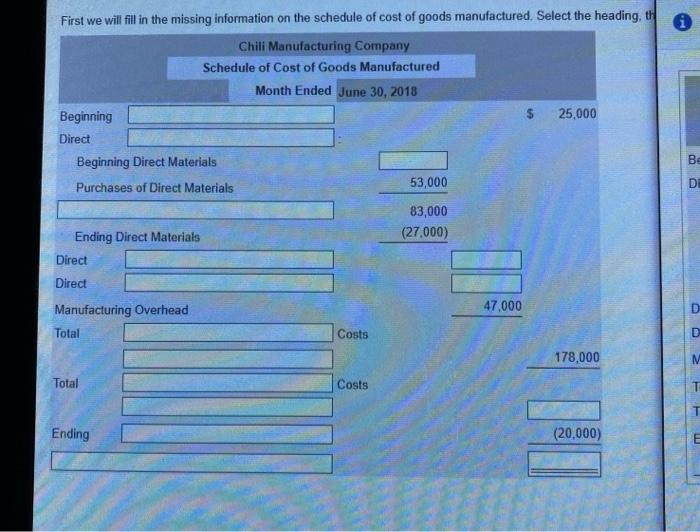  First we will fill in the missing information on the schedule