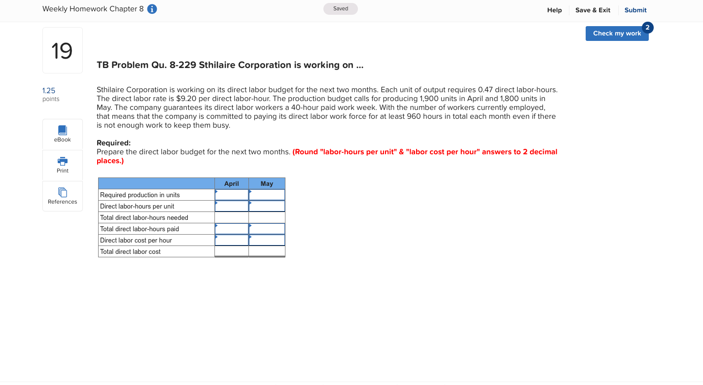  Weekly Homework Chapter 8 i Saved Help Save & Exit Submit