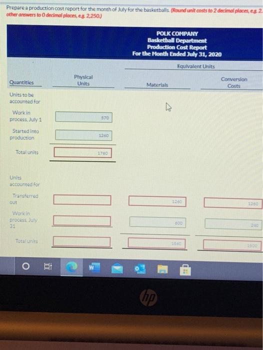 cost data for the month of July 2020 are as follows Units