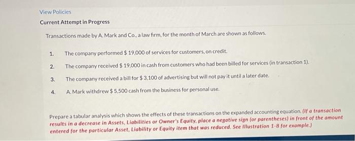  View Policies Current Attempt in Progress Transactions made by A. Mark