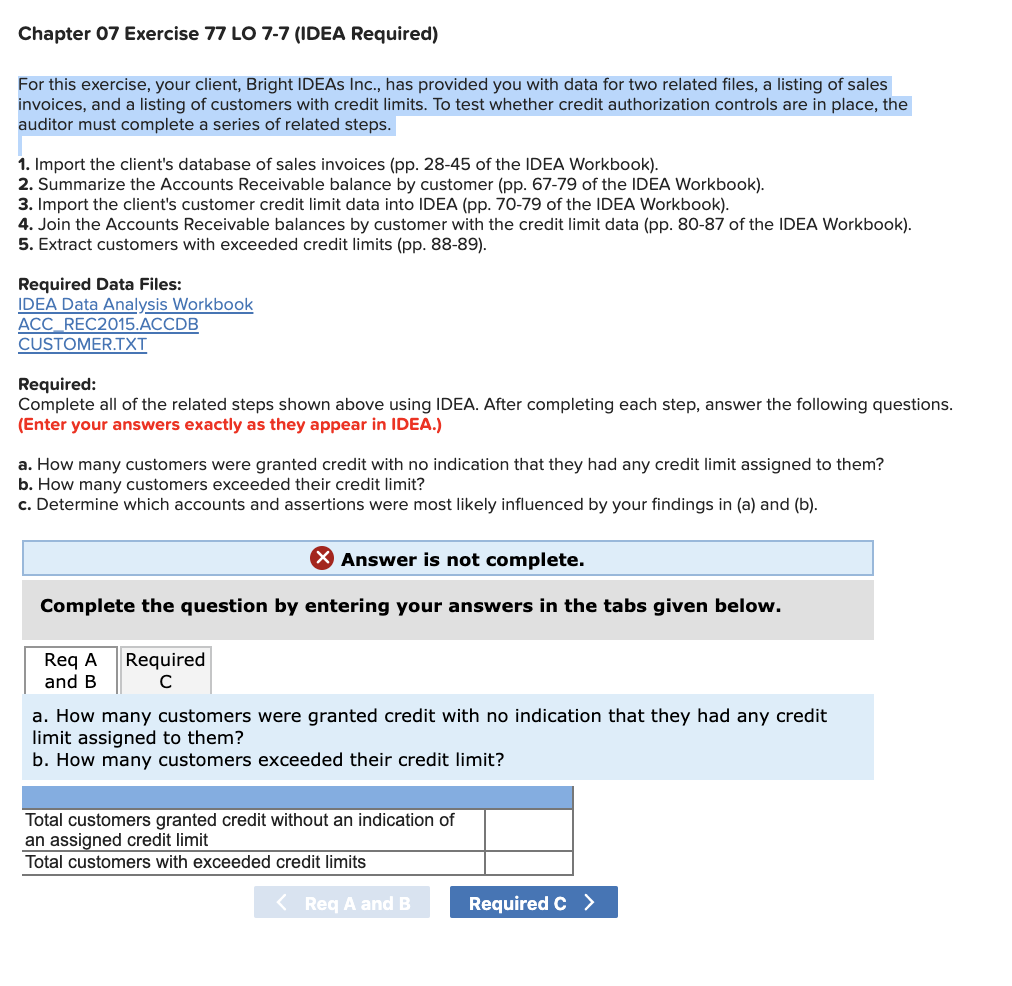  Chapter 07 Exercise 77 LO 7-7 (IDEA Required) For this exercise,