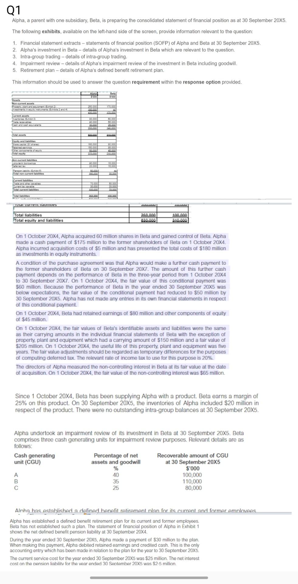  Q1. GUI Q1 Alpha, a parent with one subsidiary, Beta, is