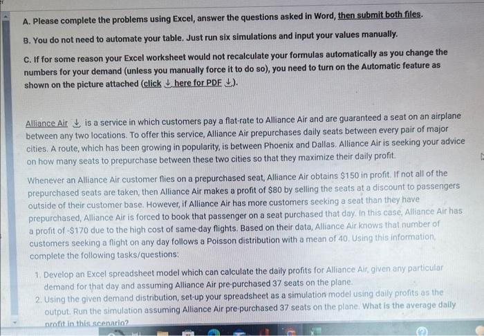  A. Please complete the problems using Excel, answer the questions asked