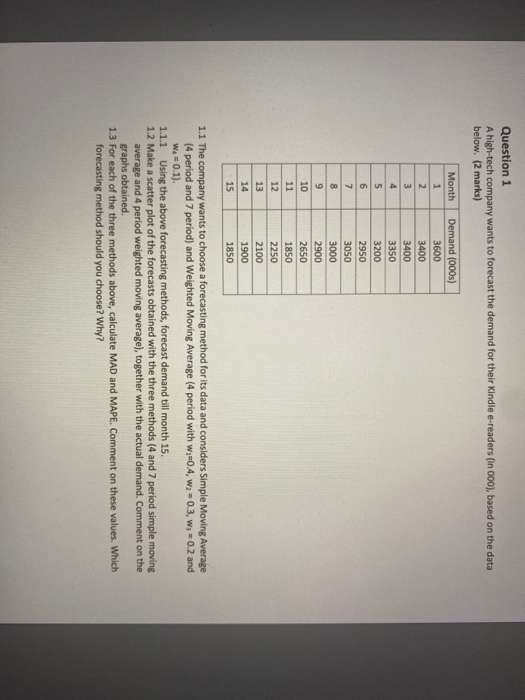 help solving Question 2 Question 1 A high-tech company wants to forecast