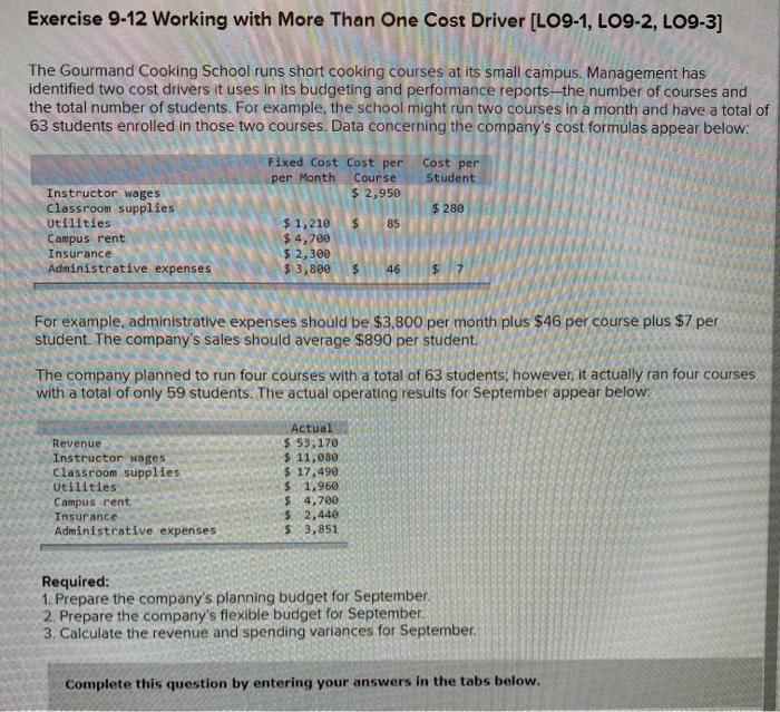  Exercise 9-12 Working with More Than One Cost Driver [LO9-1, LO9-2,