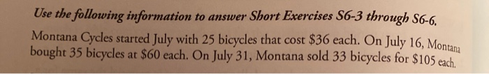 Prepare Montana Cycle's perpetual inventory record assuming the come the FIFO inventory