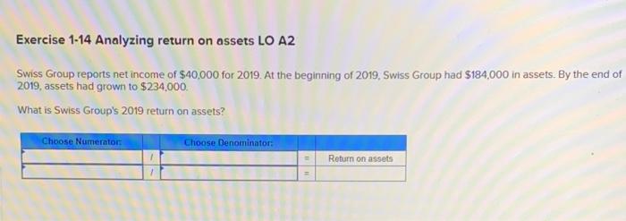  Exercise 1-14 Analyzing return on assets LO A2 Swiss Group reports