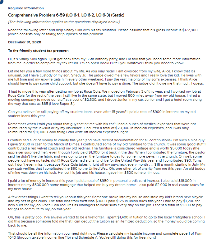  Required Information Comprehensive Problem 6-59 (LO 6-1, LO 6-2, LO 6-3)