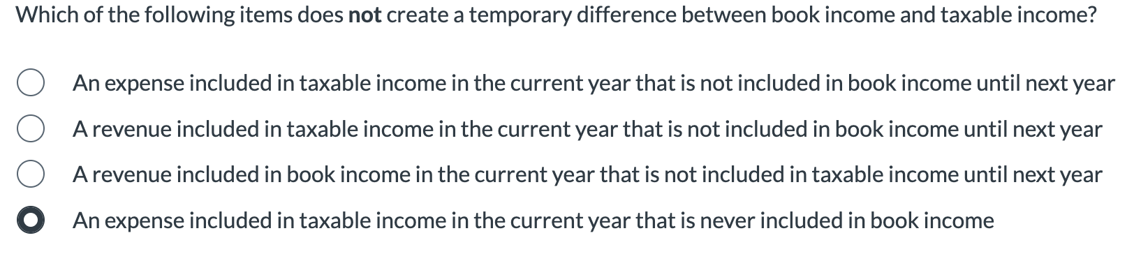  Which of the following items does not create a temporary difference