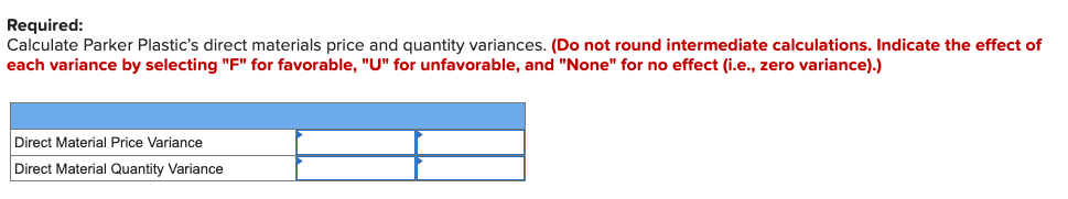 Variances (LO 9-3] Parker Plastic, Inc., manufactures plastic mats to use with