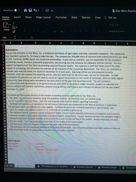  AutoSave S. Star Wars Practic Home Insert Draw Page Layout Formulas