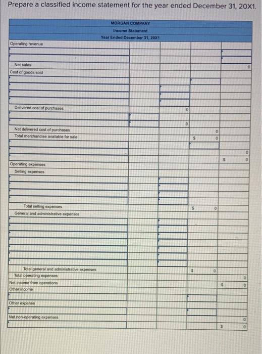 Morgan Company's worksheet for the year ended December 31, 20X1. The expense