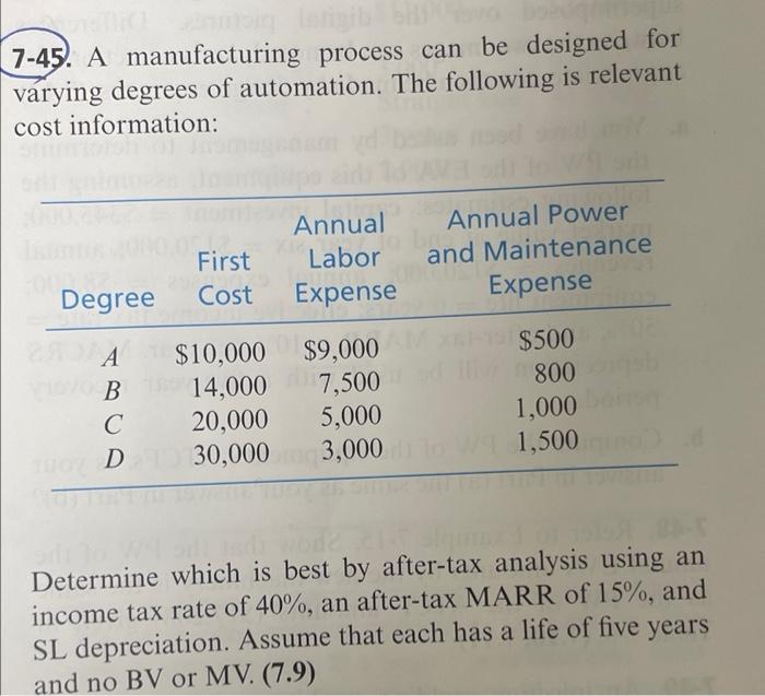 hands. Thanks! 7-45. A manufacturing process can be designed for varying degrees