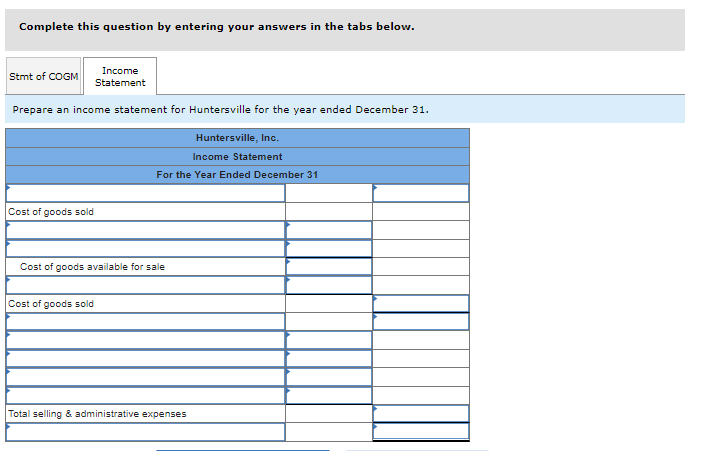 Consider the following information for Huntersville Incorporated for the fiscal year ended