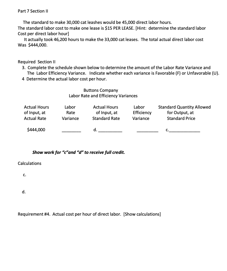 makes Cat Leashes. The company uses a Standards cost system for its