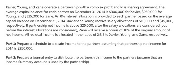  Xavier, Young, and Zane operate a partnership with a complex profit