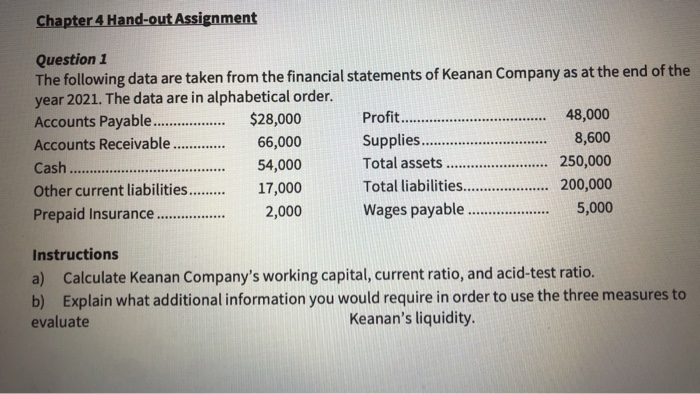 part B plz Chapter 4 Hand-out Assignment Question 1 The following data