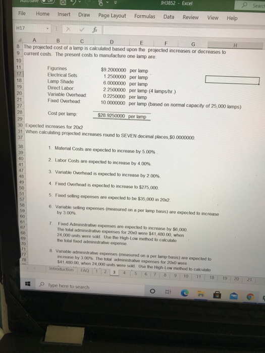 Shade 6.0000000 per lamp 9 Direct Labor 2.2500000 per lamp (4 lamps/hr.)