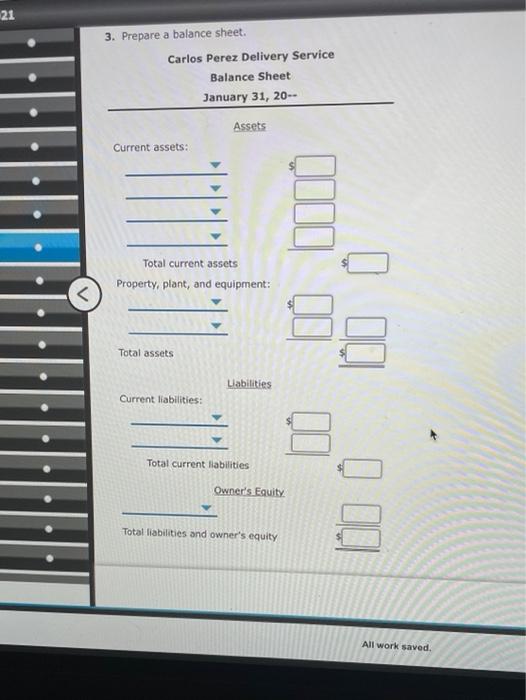 Sheet (Partial) For Month Ended January 31, 20-- Income Statement Balance Sheet