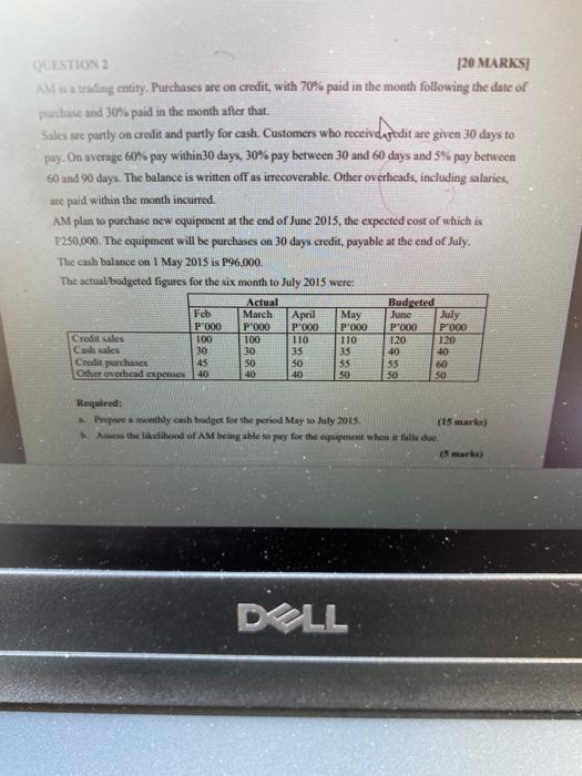  QUESTION 120 MARKS A is a trading entity. Purchases are on