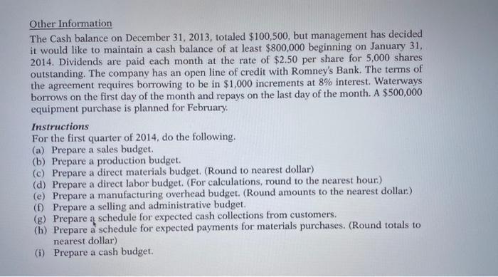 15 12 Waterway Corporation Production Budget For the First Quarter of 2x