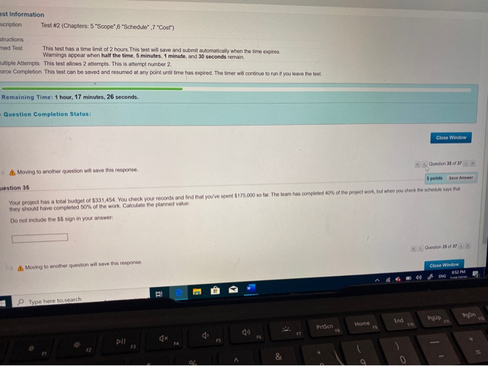  est Information scription Test #2 (Chapters: 5 "Scope" 6 "Schedule" 7