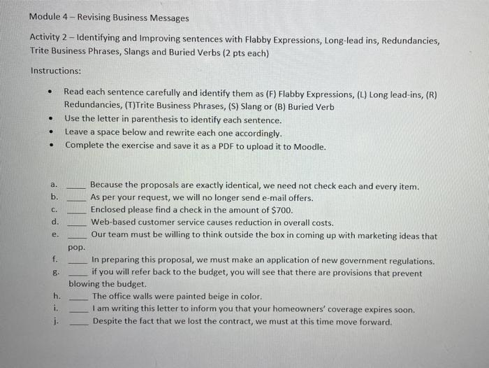  Module 4 - Revising Business Messages Activity 2 - Identifying and