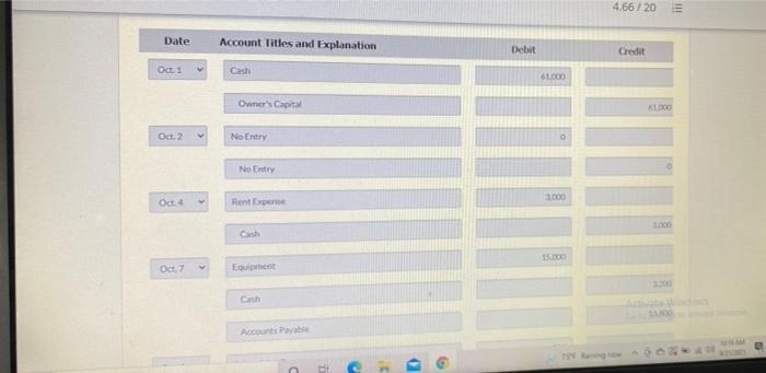 henter for the normal balance for the account) D Cash Activate Windows