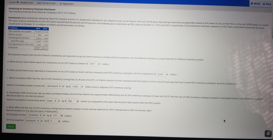  Mark 7.00 1000 Flag Question Analyzing an inventory Footnote Disclosure The