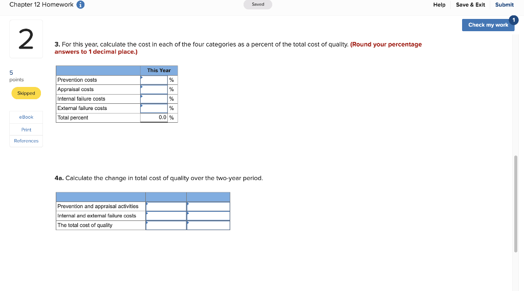  Chapter 12 Homework i Saved Help Save & Exit Submit Check